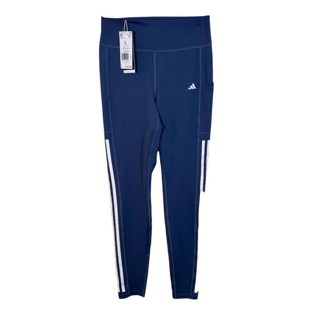 Adidas Optime 3-Stripes Full Length Training Tights Womens Large Navy NWT